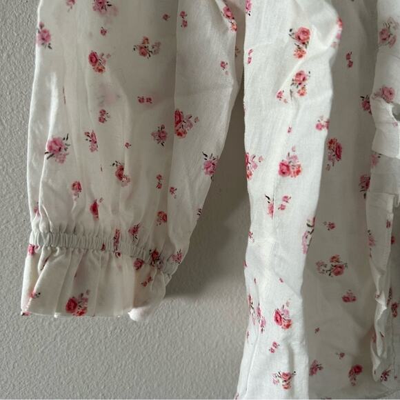 LoveShackFancy Cream & Pink Floral Print Ruffle Blouse - Picture 3 of 9